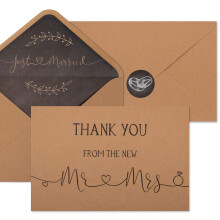 VNS Creations 100 Cardas de agradecimento com envelopes e adesivos | MR e MRS Notas de agradecimento | Em branco r   stico 4? x 6 """" Obrigado do no