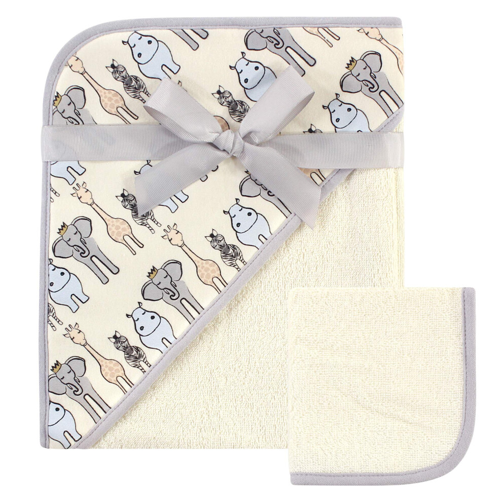 Serviette     capuche et gant de toilette unisexe en coton Hudson Baby, motif Safari royal, taille unique