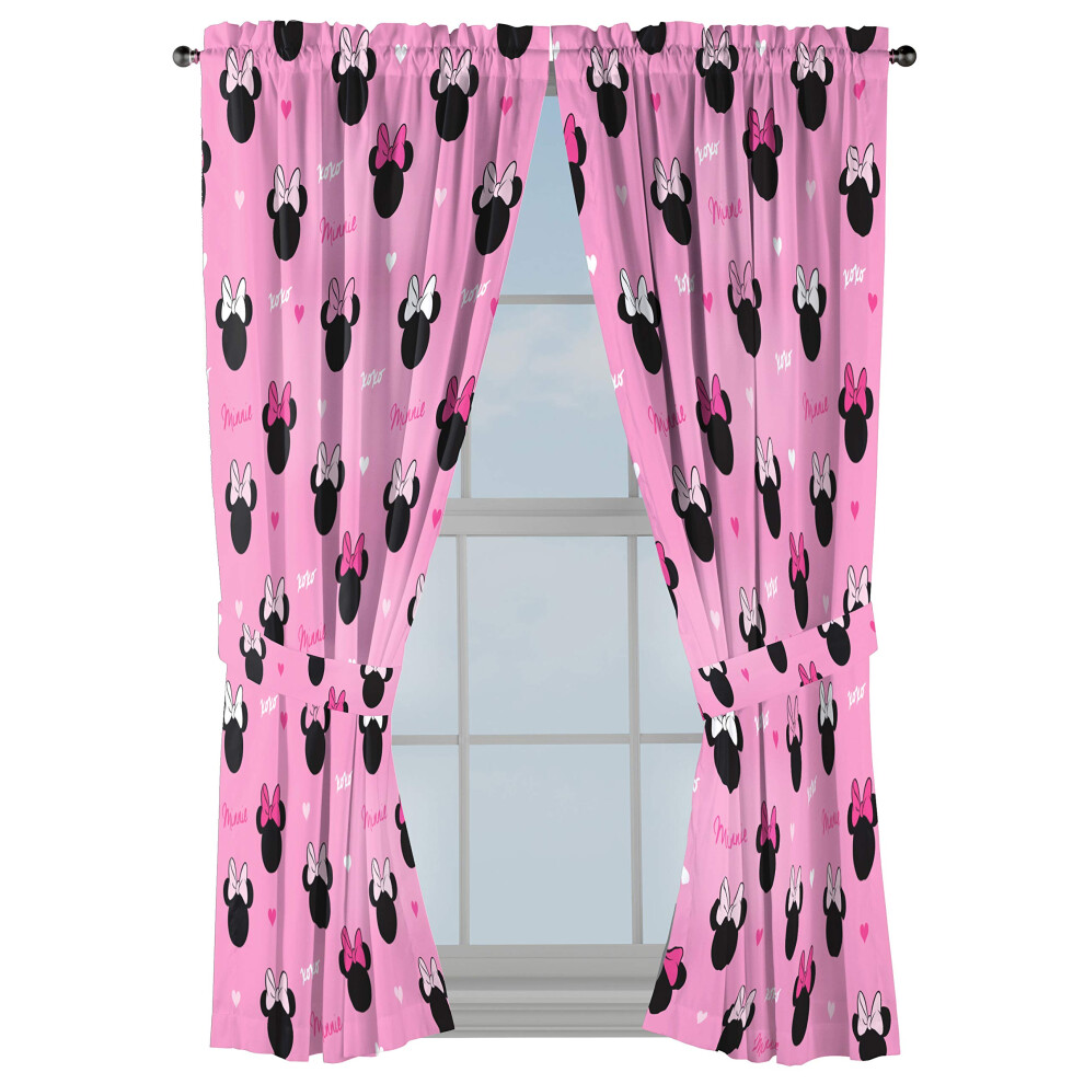 Jay Franco Disney Minnie Mouse Hearts N Love 63 Inch Drapes - Beautiful Room D?Cor & Easy Set Up Bedding - Curtains Include 2 Tiebacks 4 Piece Set