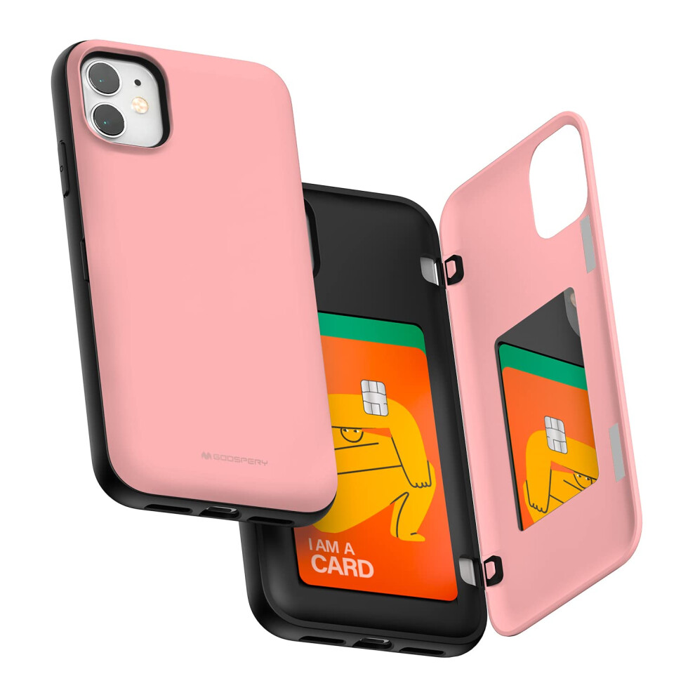 Goospery Iphone 11 Wallet Case With Card Holder Protective Dual Layer Bumper Phone Case - Pink 8809684929025