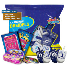 Izzy 'n' Dizzy Hanukkah Dreidels - Blue and White Wooden Dreidel - 4 -pakowy sredni - recznie malowane - instrukcje gry w zestawie