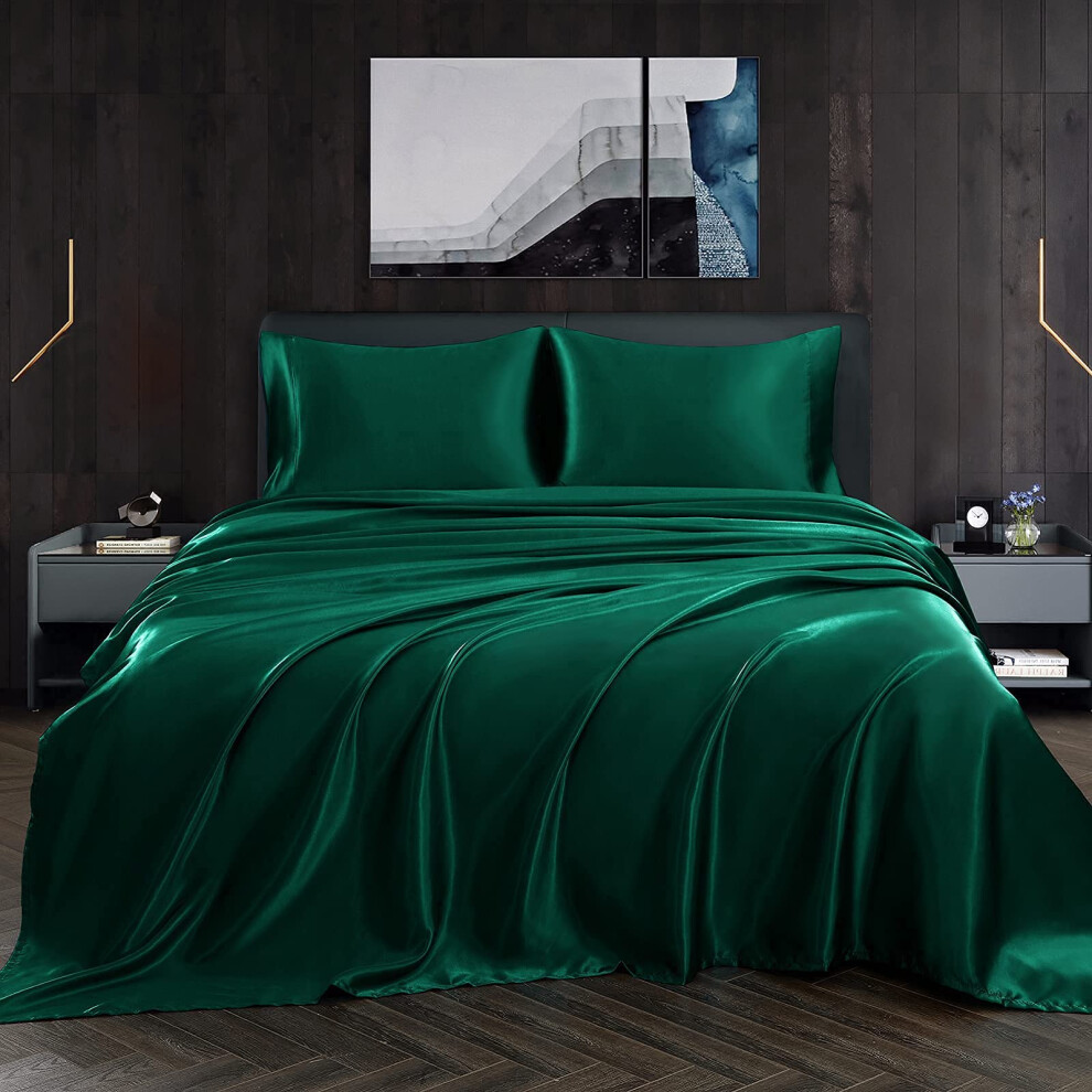 Parure de lit 4 pi   ces en satin Homiest, luxueuse parure de lit en satin soyeux avec poche profonde   : 1 drap-housse, 1 drap plat et 2 taies d'ore