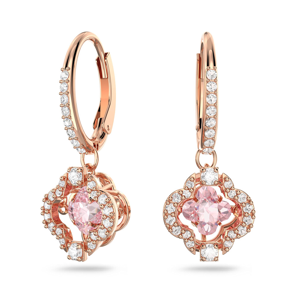 Swarovski Sparkling Dance clover Pierced Earrings with clear crystal PavA Surrounding a Pink Stone on a Rose-gold Tone Plated Setting