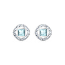 Pendientes Swarovski Angelic Square para mujer con cristales aguamarina y blancos y engaste ba   ado en rodio, exclusivos de Amazon.