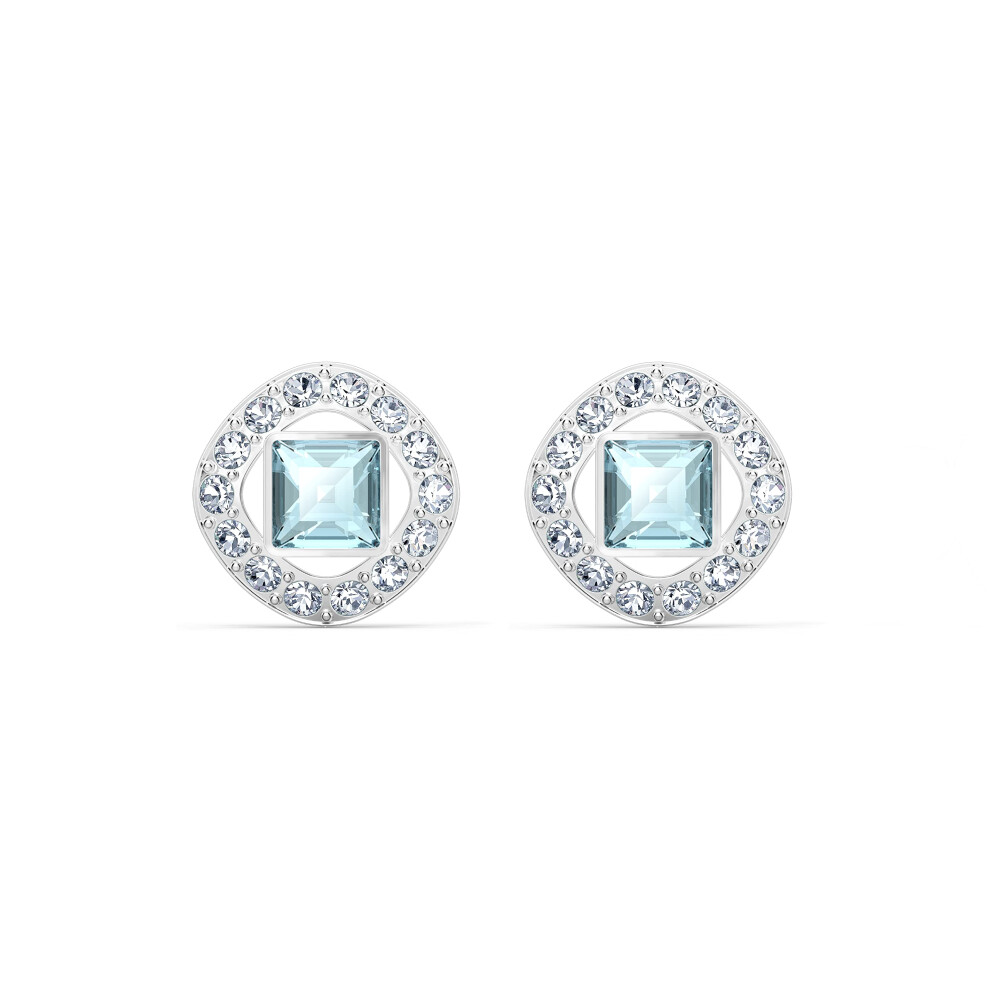Swarovski Angelic Square womens Stud Earrings  with Aqua and White Crystals and Rhodium Plated Setting  an Amazon Exclusive