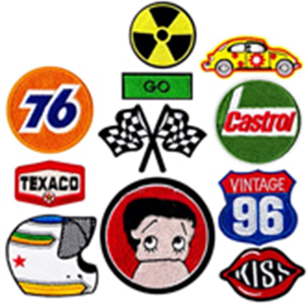 Lot de 11 patchs de course automobile - Motif drapeau     damier - Pour veste, gilet, costume, brod   , cousu