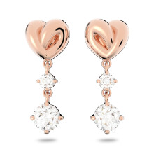 Swarovski Lifelong Herz-Tropfen-Ohrringe f   r Damen, Set aus wei   en Kristallen im Herz-Design mit ros   goldfarbener Beschichtung