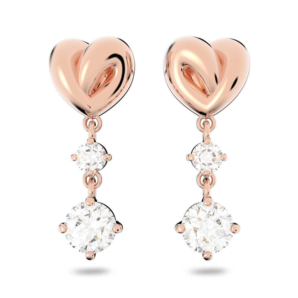 Swarovski Lifelong Heart Drop Pierced Earrings for Women  Set of White Crystal Heart Design Earrings with Rose-Gold Tone Plating