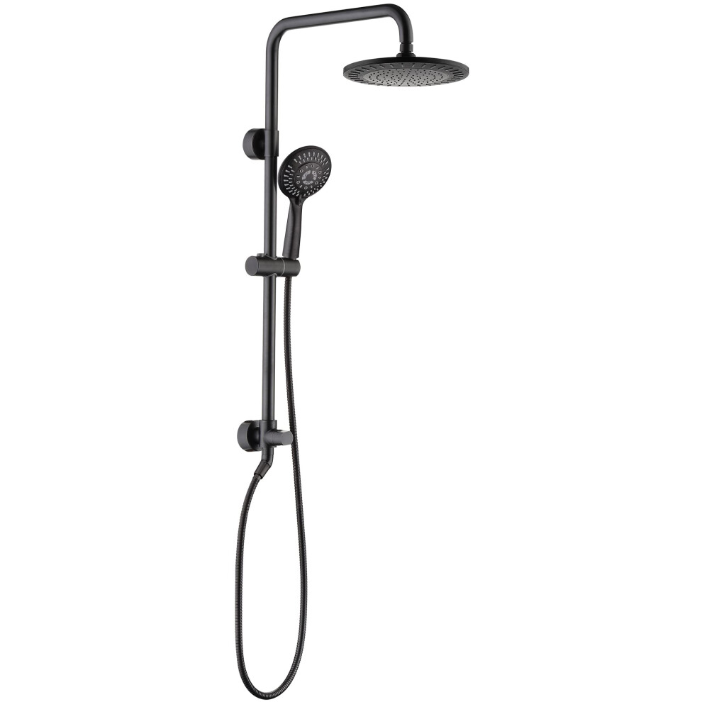 BRIGHT SHOWERS Shower System  9 Inch Rain Shower Head with 5-Function Hand Shower  Dual Shower Combo with Height Adjustable Holder  Solid Brass Rail 6