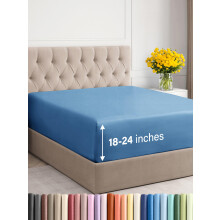 Extra Deep Twin Fitted Sheet - Hotel Luxury Single Fitted Sheet Only - Easily Fits 18 inch to 24 inch Mattress - Soft  Wrinkle Free  Breathable and Co