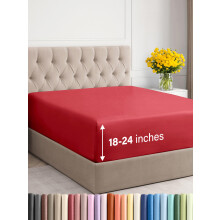 Extra Deep Full Fitted Sheet - Hotel Luxury Single Fitted Sheet Only - Full Sheet Easily Fits 18 inch to 24 inch Mattress - Soft Wrinkle Free B