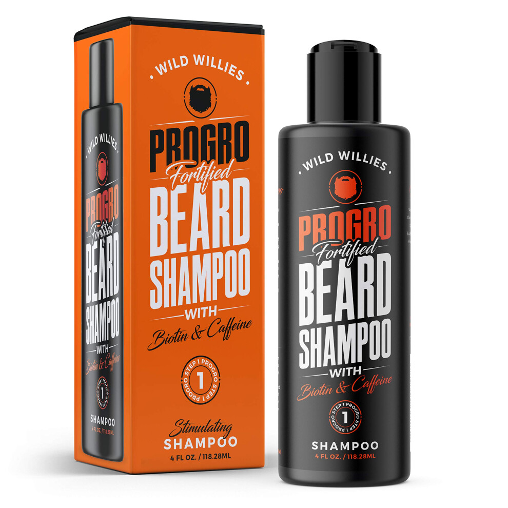 Wild Willies Progro Beard Growth & Revitalizing Shampoo With Biotin & Caffeine For Facial Hair Growth Hydration & Softener Beard Wash For Men 4Oz