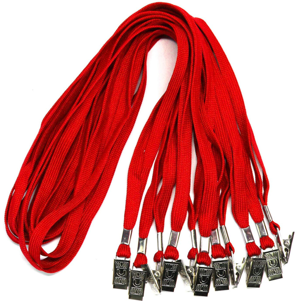 Lot de 100 cordons de cou pour badges, cordons de croisi   re avec clip pour cartes d'identit   , porte-badges, rouges