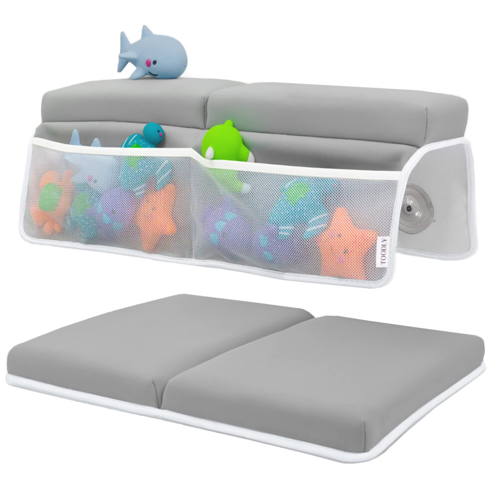 Comfortable Baby Bath Kneeler And Elbow Rest Pad Set - Thickest Bathtub Kneeler Pad With Memory Foam And Bath Toys Organizer - Bath Kneeling Pad- Reli Toodly