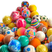 Bedwina stuiterballen in bulk - verpakking van 250 (1 inch/27 mm) Hi Bounce verscheidenheid assortiment Mix kleurrijke en kleine rubberen stuiterball