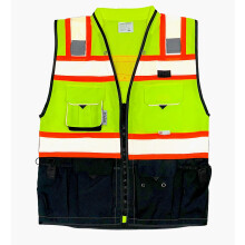 REXZUS (C Vest til m?nd Black Series Safety Vest med lynl?s og lommer Premium Black Series Surveyors Vest (ekstra stor gul/sort)