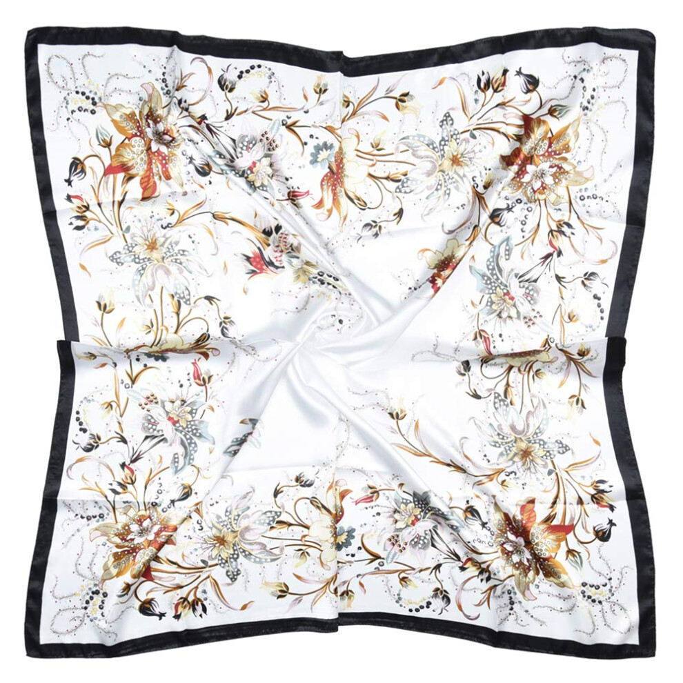 Vabovin Grand foulard carr    en satin de soie l   ger pour cheveux et nuits de sommeil pour femmes (motif floral blanc)