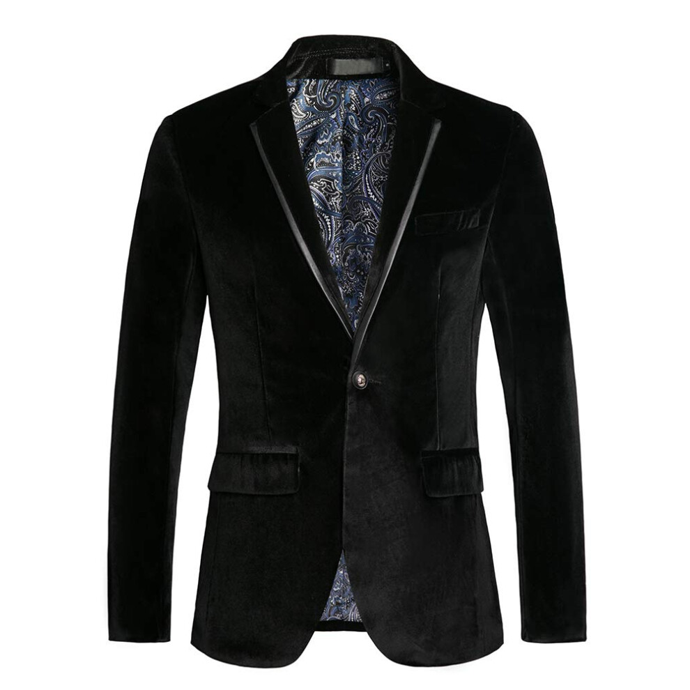 Blazer en velours THWEI pour homme, coupe slim, un bouton, manteau sport, noir, taille S