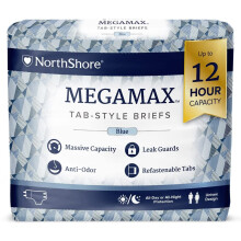 NorthShore MegaMax nattebleer til voksne 12-timers Tab-stil X-Large 10 Count Taske Bl? 50-60 tommer unisex inkontinensundert?j