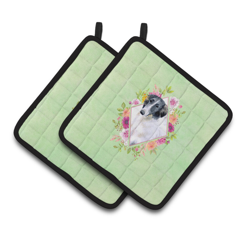 Par De Agarraderas Caroline's Treasures CK4282PTHD Borzoi Green Flowers, Multicolor-image
