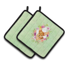 Caroline's Treasures CK4350PTHD Toy Terrier Green Flowers Pair of Pot Holders potholders Multicolor