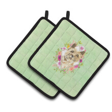 Caroline's Treasures CK4410PTHD Cairn Terrier Green Flowers Pair of Pot Holders potholders Multicolor