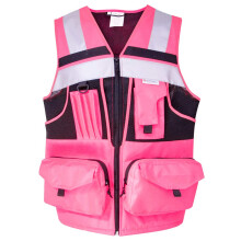 Zuja 3m Reflector Dungi Vesta de siguran?a Hi-Vis Vesta tricotata roz cu 10 buzunare pentru construc?ii stralucitoare pentru barba?i ?i femei. (R