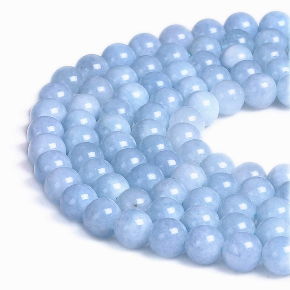 Perles en pierres pr   cieuses naturelles PLTbeads, rondes et lisses, environ 38 cm, pour la fabrication de bijoux (jade teint   e bleu clair 8 mm)