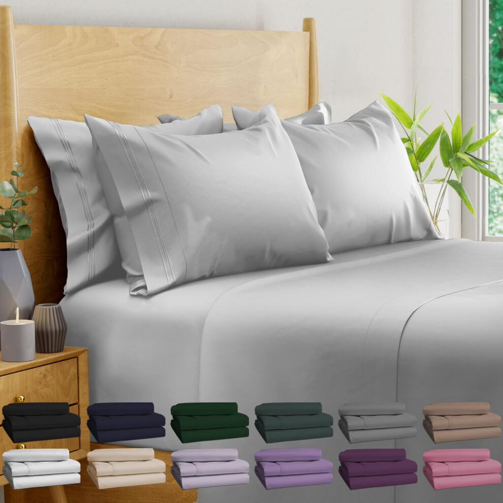Parure de draps Queen Size BAMPURE Luxury Series 6 pièces - 100 % viscose pure dérivée de bambou - Draps Queen Size ultra doux et rafraîchissants