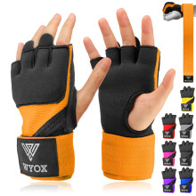 Wyox Gel Quick Hand Wraps til boksning MMA Kickboxing - EZ -OFF & ON - Polstret knok med håndledsindpakning for mænd Kvinder ungdom (Orange X -Sm