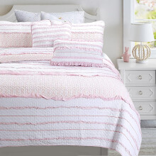 Cosy Line Home Fashions Mooi in roze Girly Ruffle Stripped 100% katoenen omkeerbaar dekbed beddengoedset dekbedsprei (roze prinsessenkoningin - 3-del
