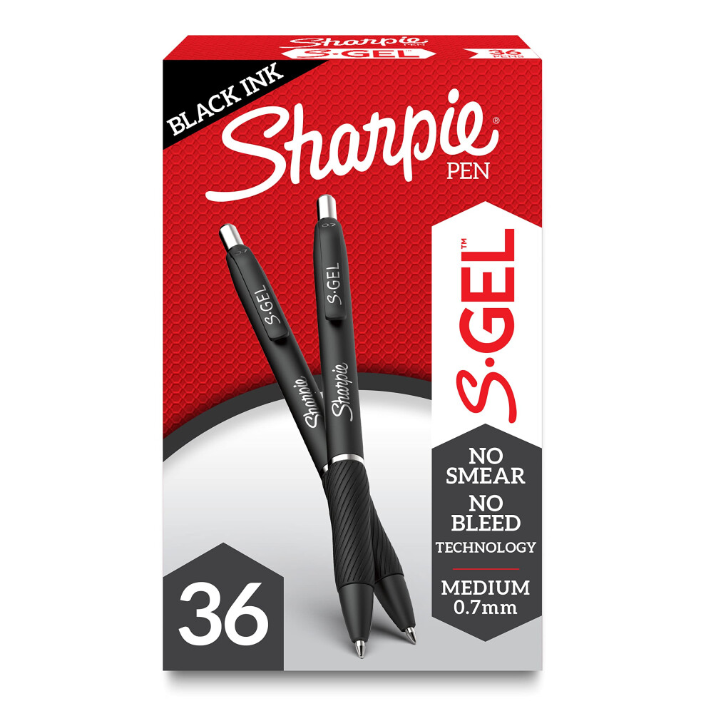 Sharpie S-Gel  Gel Pens  Medium Point 0.7mm  Black Ink Gel Pen  36 Count