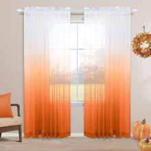 Orange Curtains 84 Inch Length for Bedroom Set 2 Panels Rod Pocket Long Window Drape Ombre Sheer Halloween Fall Curtains for Living Room Dining Kitche