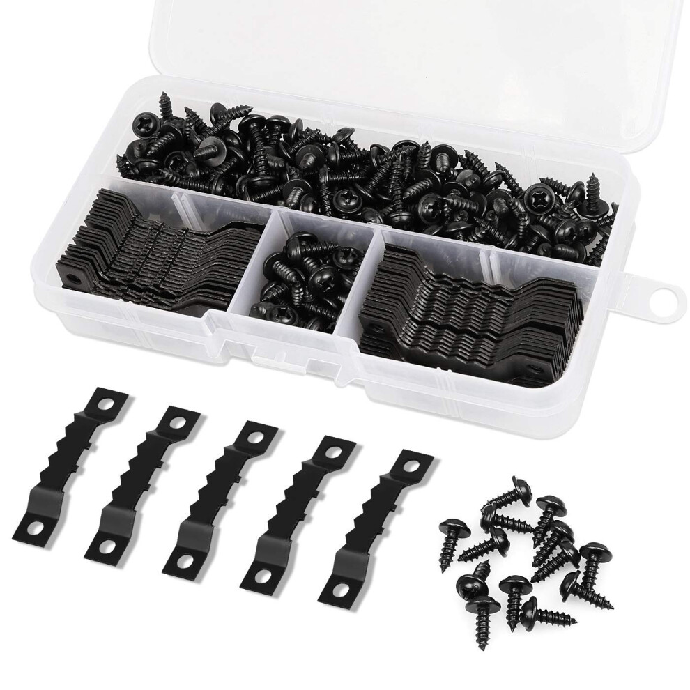 Picture Hangers Kit Including 100 Pcs Sawtooth Picture Frame Hanging Hangers Double Hole And 200 Pcs Screws For Hanging Clock Paintings Artwork Pictur 8414802845110