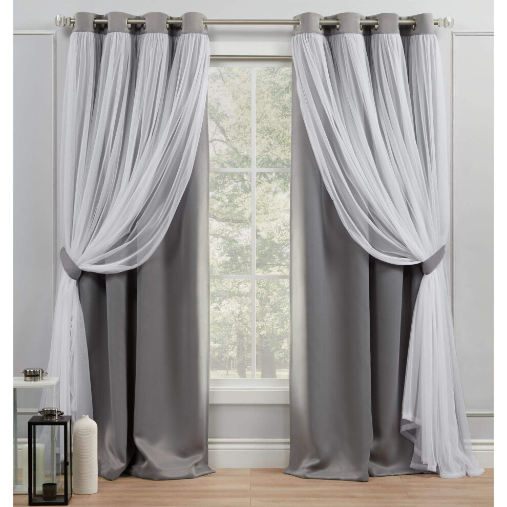 Exclusive Home Catarina Layered Solid Room Darkening Blackout and Sheer Grommet Top Curtain Panel Pair  52x84  Soft Grey-image-OPC-PFKX9W5-NEW