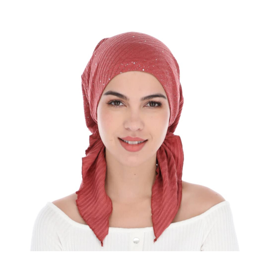 Madison Headwear Pre-Tied Hair Scarves for Women Featuring A Unique Sparkly Foil Finish and Stretchy Ribbed Fabric Dry Rose