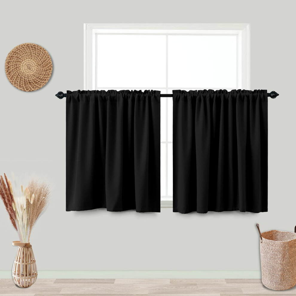 KOUFALL Rideaux courts 91 cm de long pour salle de bain, ensemble de 2 panneaux avec passe-tringle, rideaux occultants     plusieurs niveaux, occul