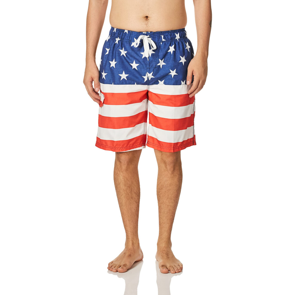 Maillot de bain Kanu Surf Infinite pour homme, tailles standard et longues, drapeau II, rouge, blanc, bleu, taille S