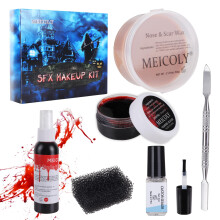 MEICOLY SFX Kit de maquiagem cicatrizes de cera Spray de sangue falso (2,1 on   as) Efeitos especiais de Halloween Cera de ferida (1,67 on   as) Com
