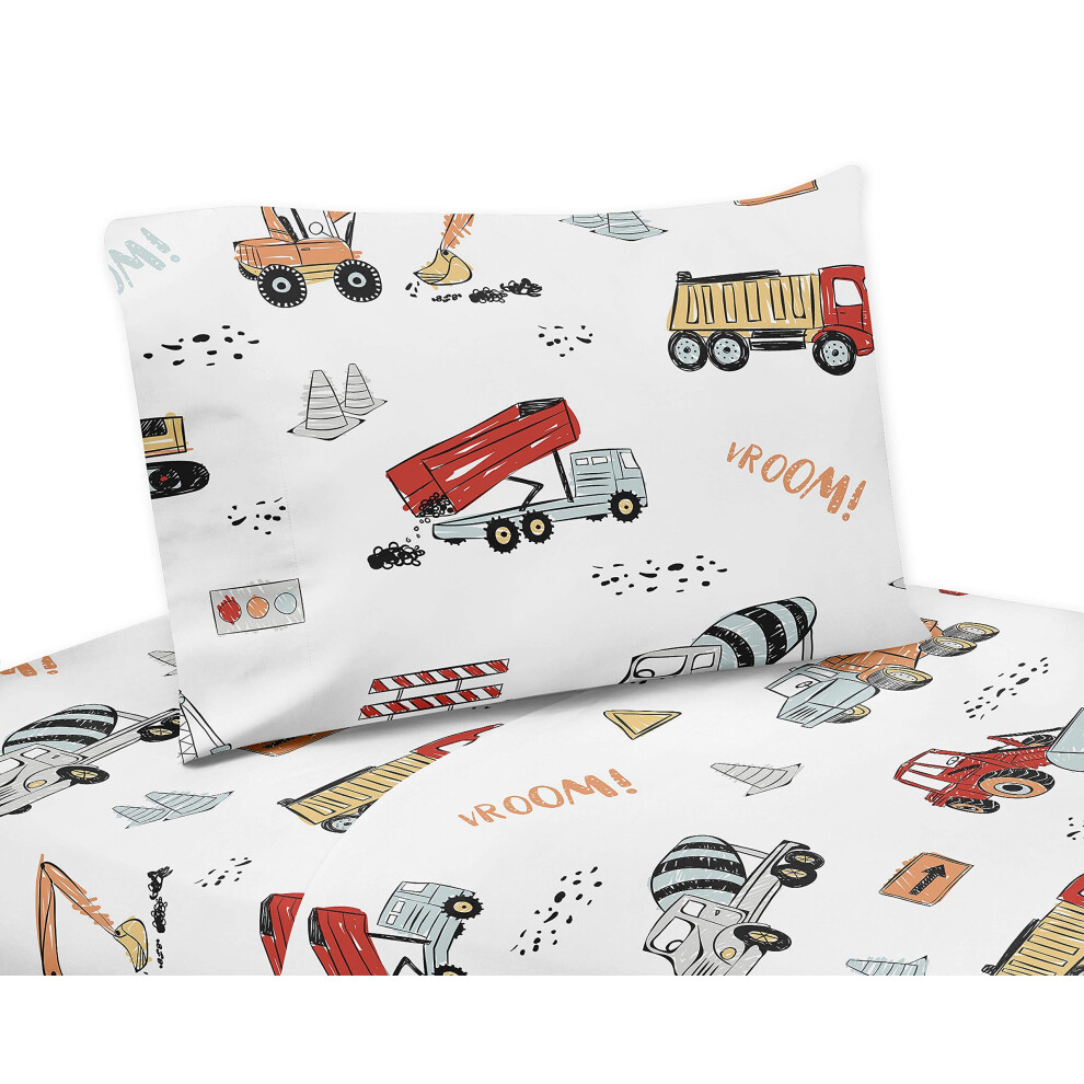 Ensemble de draps doubles Sweet Jojo Designs     motif camion de construction - Ensemble 3 pi   ces - Gris, jaune, orange, rouge et bleu
