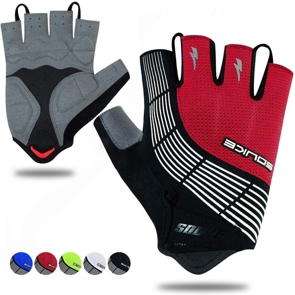 Souke Sports Cycling Bike Gloves Padded Half Finger Bicycle Gloves Shock-Absorbing Anti-Slip Breathable MTB Road Biking Gloves for Men/Women Red X-Lar