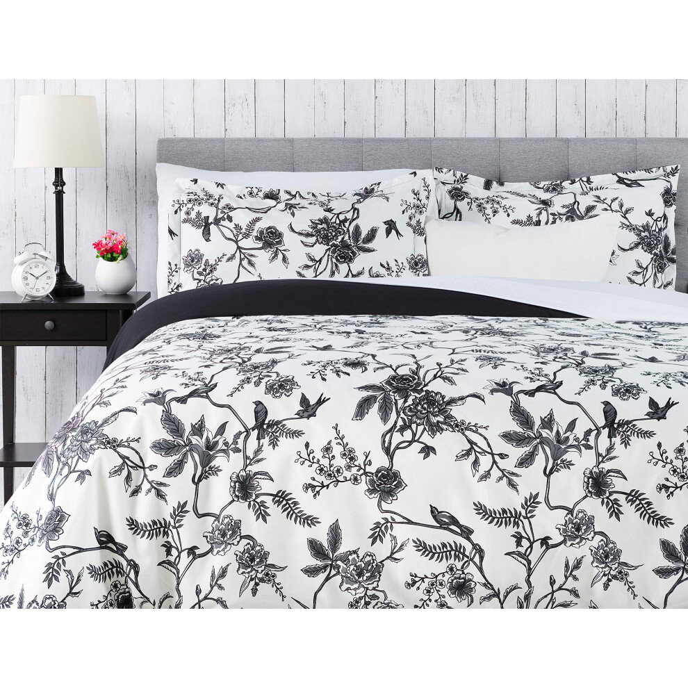 Chanasya Premium French Toile Cover Set - Duvet Cover (68 x 90 ) & 1 Pillow Sham (20 x 26 ) - 2-Piece Set Twin Size White Charcoal