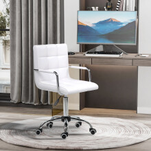 HOMCOM Mid Back Home Office Chair Swivel Computer Chair with Armrests, White