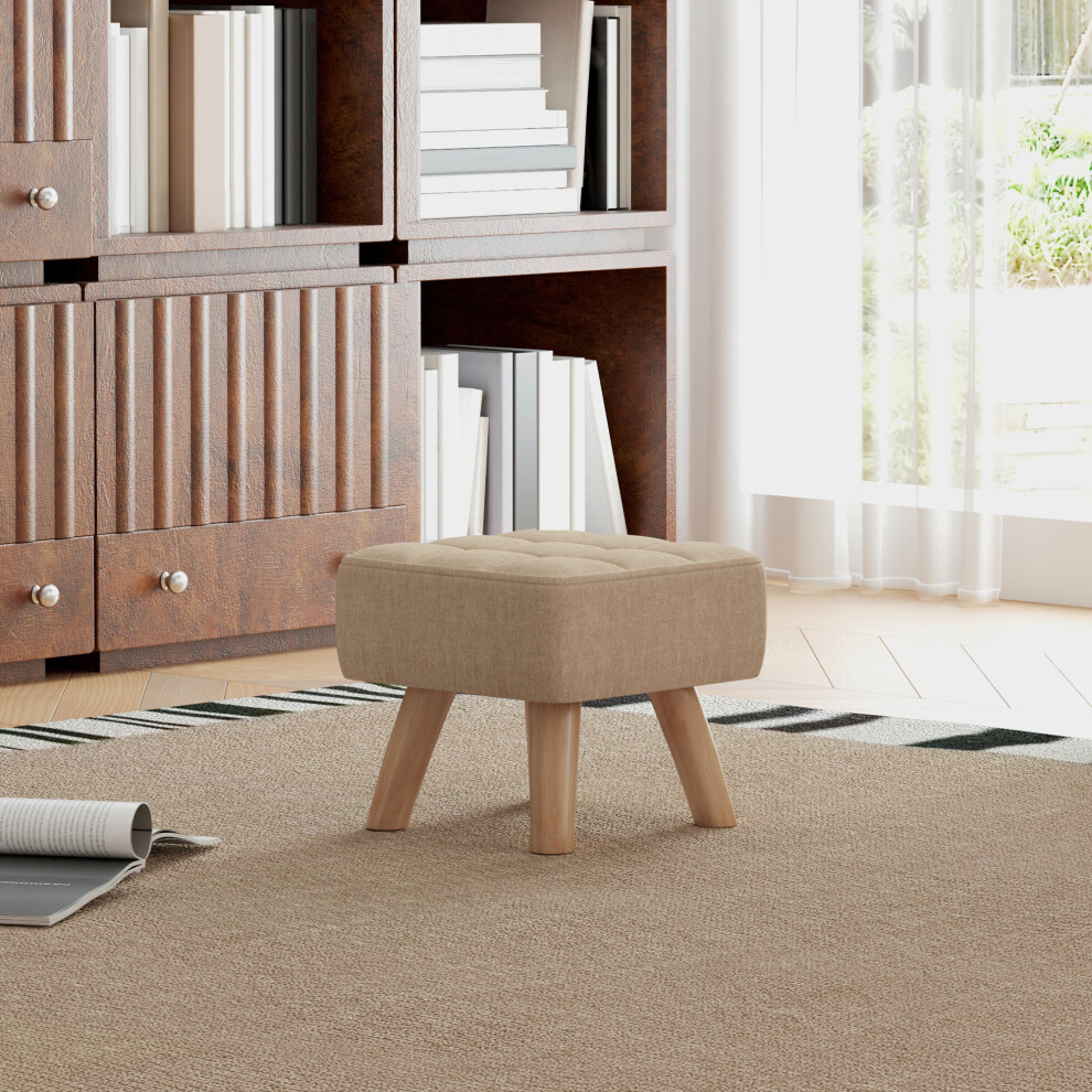 HOMCOM Tufted Fabric Foot Stool with Rubber Wood Legs - Image 4
