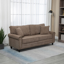 HOMCOM 3-Seater Fabric Sofa Brown with Two Cushions, 196x80.5x89 cm - 839-499V71BN