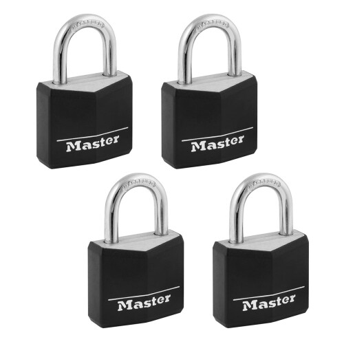 Master Lock Κλειδαριά Αλουμινίου Master Lock με Κλειδί, Μαύρη, 4 Τεμάχια, 131Q