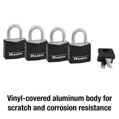 Master Lock Κλειδαριά Αλουμινίου Master Lock με Κλειδί, Μαύρη, 4 Τεμάχια, 131Q 2