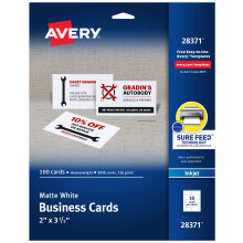 Avery bedruckbare Visitenkarten mit Sure Feed-Technologie, 2 x 3,5 Zoll, wei , 100 Blankokarten f r Tintenstrahldrucker (28371)