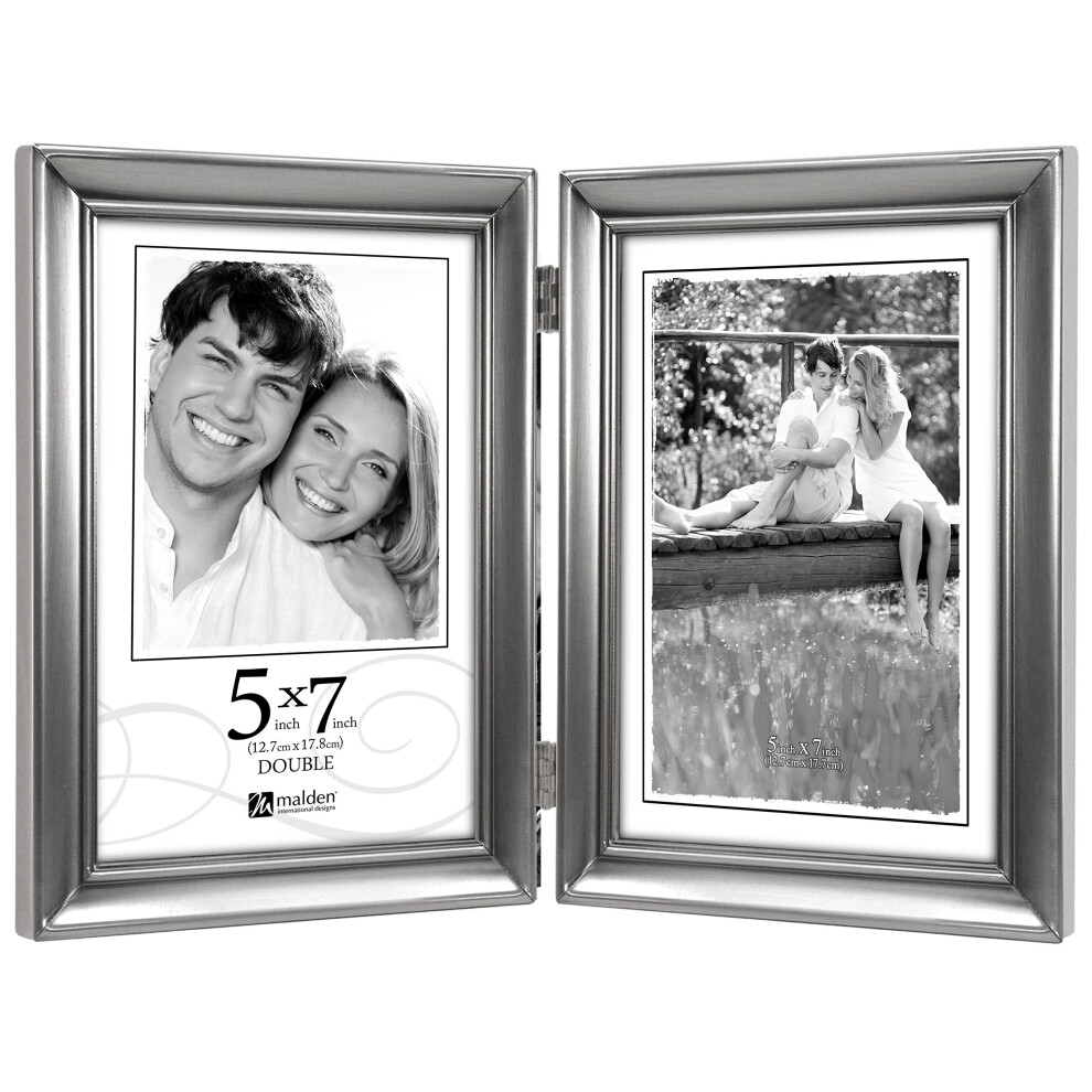????Te? Silver Malden International Designs Concourse Pewter Metal Hinged Picture Frame Double Vertical 2-5X7
