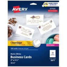 Cartes de visita imprimveis Avery Clean Edge com tecnologia Sure Feed 2"""" x 3,5"""" Branco 200 cartes em branco para impressoras a laser (5871)